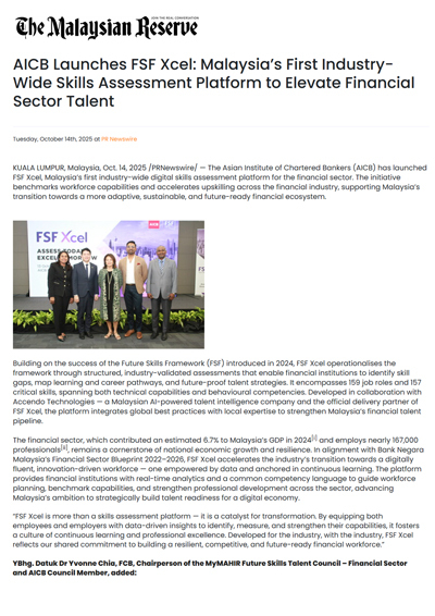 AICB Launches FSF Xcel: Malaysia’s First Industry-Wide Skills Assessment Platform to Elevate Financial Sector Talent