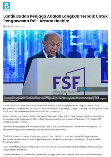 Lantik Badan Penjaga Adalah Langkah Terbaik Untuk Pengawasan Fsf - Azman Hashim